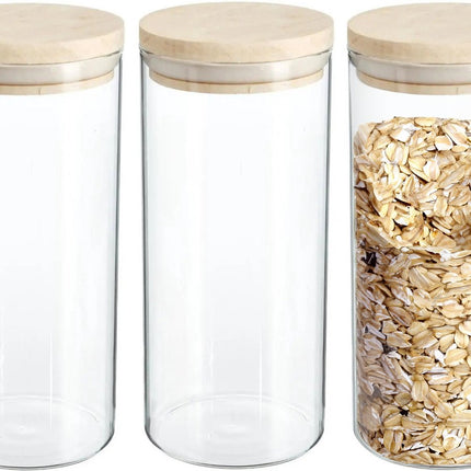 4x Vorratsdosen/Vorratsgläser 1,3L Glas mit Holzdeckel - 1300 ml - Vorratsgläser mit luftdichtem Deckel