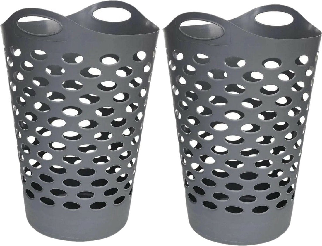 5Five - Panier à linge flexible - 2x - rond gris - 60 litres - Paniers de rangement