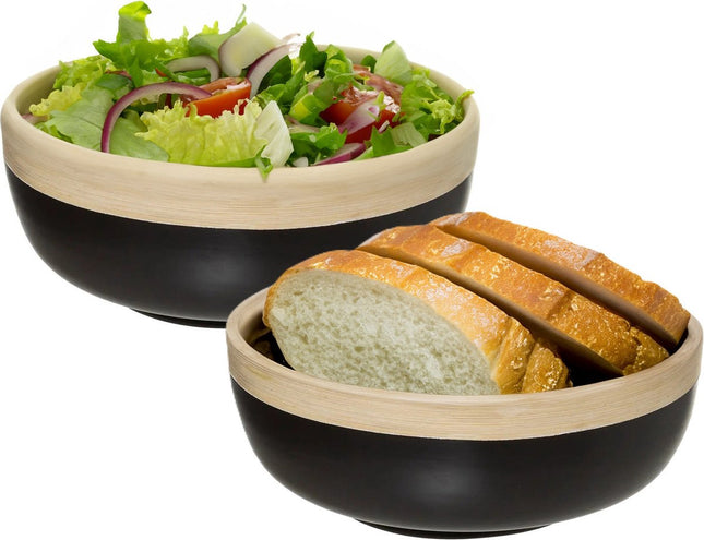 5Five - 2er Set - Servierschale/Salatschale - schwarz - Bambus - 20 x 8 cm - rund