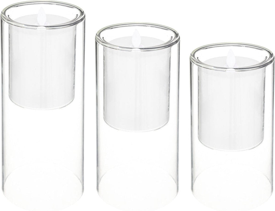 Atmosphera LED kaarsen in dubbelwandig glas – set van 3, 15, 20 en 25 cm