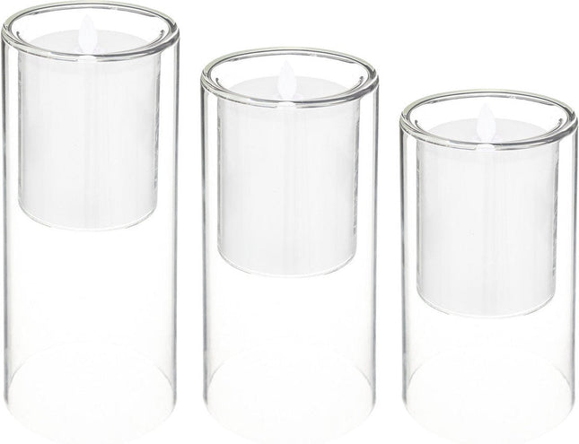 Atmosphera LED kaarsen met dubbel glas - Set van 3 stuks - Ø10xH25/20/15cm