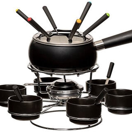 Five Fondueset - 6 personen - keramiek - zwart - draait - chocoladefondue - kaasfondue - D34 cm