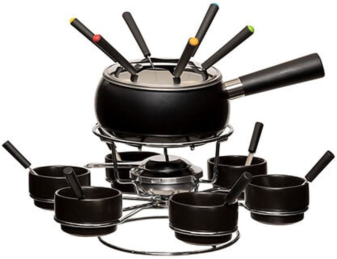 5Five fondueset voor 6 personen – draaibaar, keramiek, zwart, Ø 34 cm