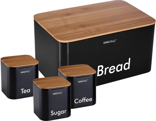 Kinghoff 1086 - broodtrommel set - zwart - rvs met hout - 35x21x25 cm
