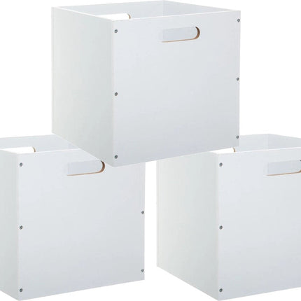 5Five Aufbewahrungskorb/Schrankkorb – 3er-Set – Weiß – 31 x 31 x 31 cm – 29 Liter – Regalkörbe – Holz – Faltbar