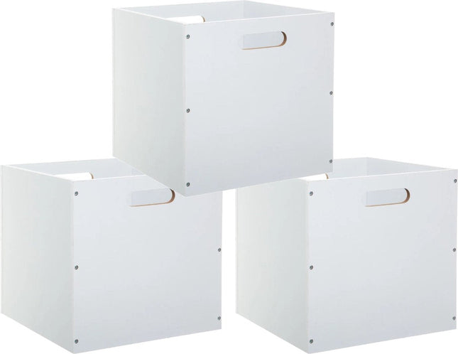 5Five Aufbewahrungskorb/Schrankkorb – 3er-Set – Weiß – 31 x 31 x 31 cm – 29 Liter – Regalkörbe – Holz – Faltbar