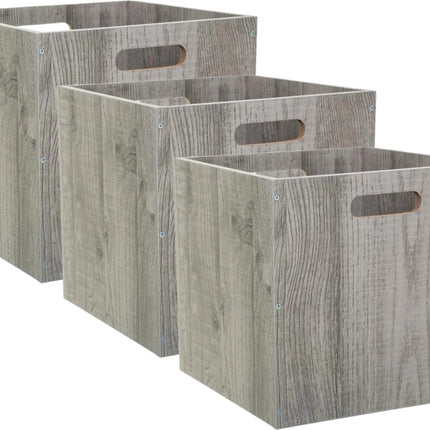 5Five Opbergmand/kastmandje - Set van 3x stuks - Grijs wash - 31 x 31 x 31 cm - 29 liter - Vakkenkast manden - Hout - Opvouwbaar - Kisten