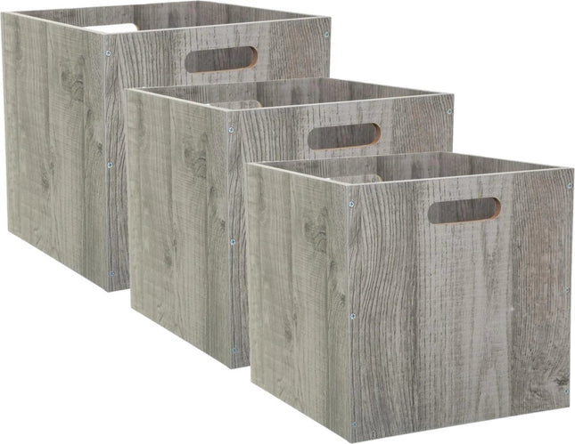5Five Aufbewahrungskorb/Schrankkorb – 3er-Set – Grau gewaschen – 31 x 31 x 31 cm – 29 Liter – Regalkörbe – Holz – Faltbar – Kisten