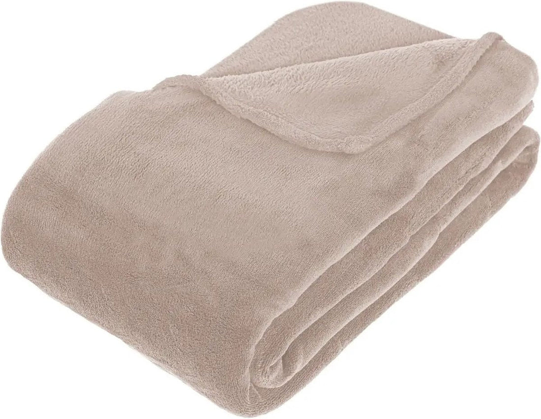 Couverture polaire ou plaid à poils longs Atmosphera - beige - 180 x 230 cm - polyester - Couverture de canapé - Plaid polaire extra large