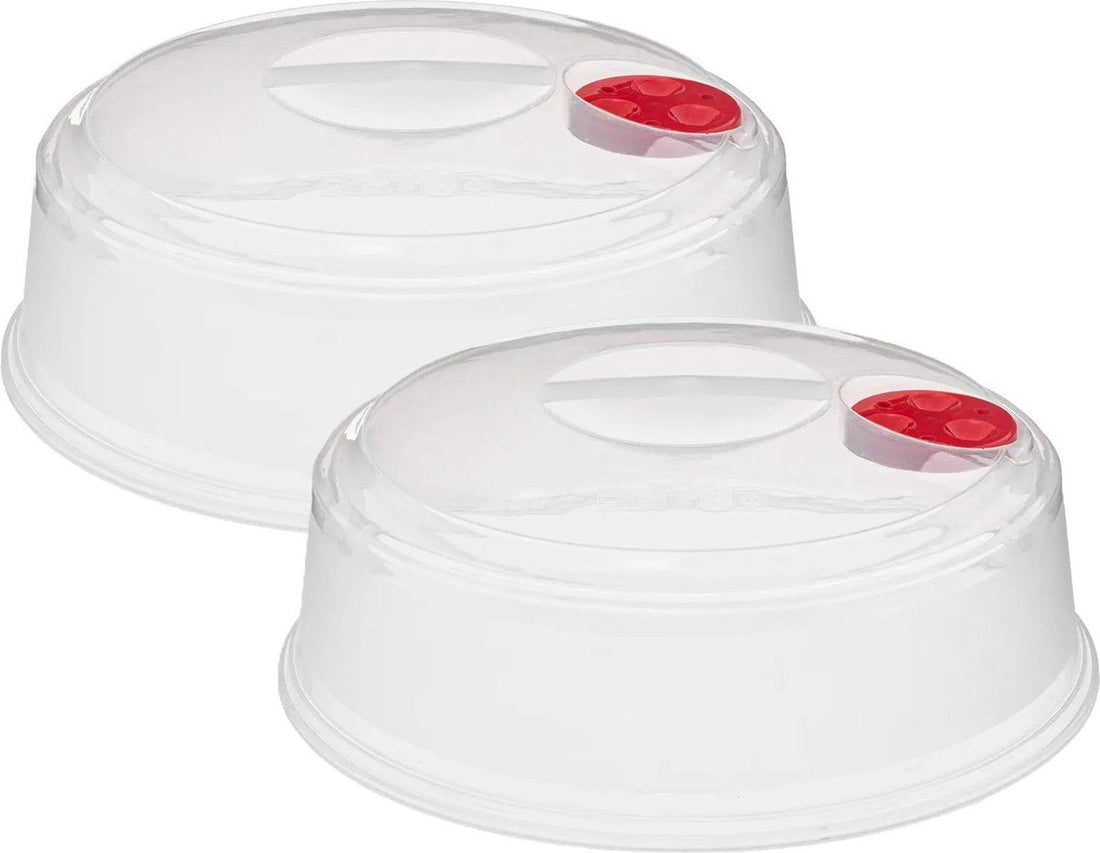 5Five Couvercle micro-ondes/cloche de protection - 2x - transparent - plastique - D27 x H10 cm