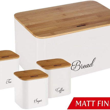 Kinghoff 1587 - Brotkasten mit Vorratsdosen - Stahl / Bambus