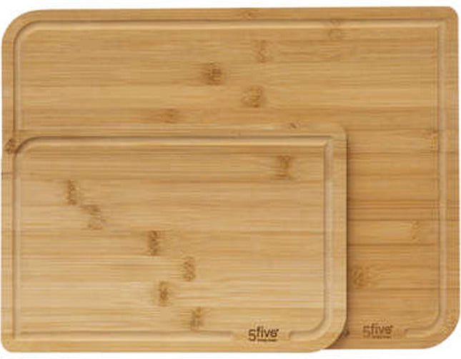 5Five Küchen-Schneidebrett-Set 2-teilig mit Saftrille – Bambusholz – 35 x 25 cm/22 x 15 cm