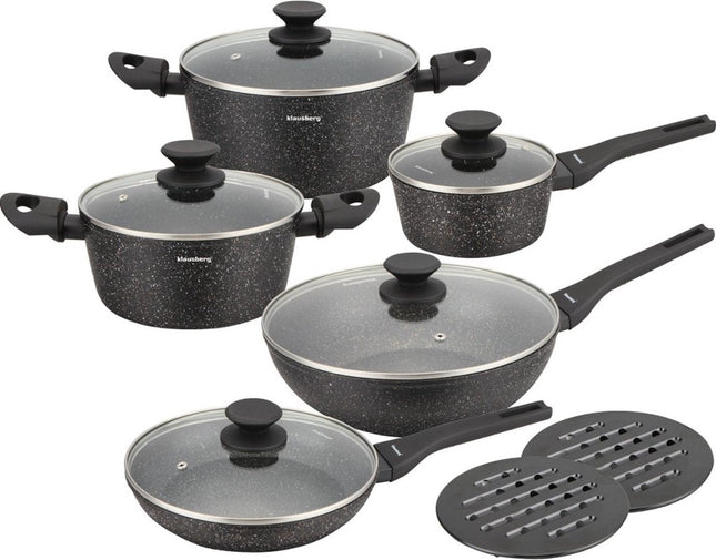 Klausberg 7657 - 12-piece cookware set - Cooking pots - 16-20-24-24-28 cm - black - with lid