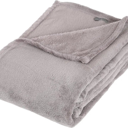 Atmosphera Fleece deken of plaid harig - lichtgrijs - 130 x 180 cm - polyester - Bankdeken - Fleece plaid