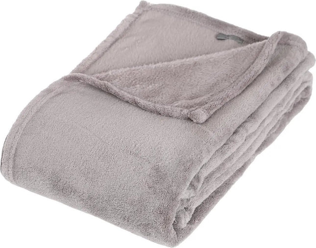 Atmosphera Fleece deken of plaid harig - lichtgrijs - 125 x 150 cm - polyester - Bankdeken - Fleece plaid