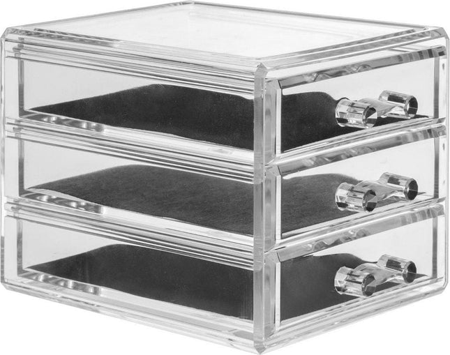 Sieraden/make-up organizer 3 lades 15,5 x 10,5 cm van kunststof - Sieradenkastje - Make-upkastje - Organizers