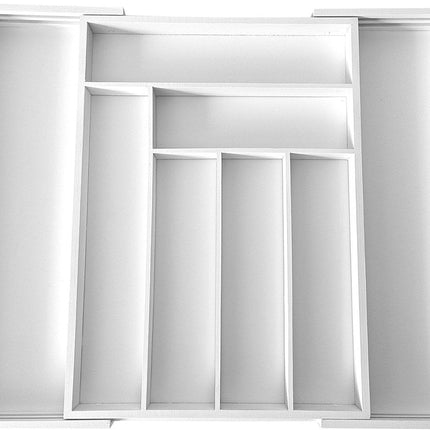 Kinghoff KH1748 Bambus-Schubladen-Organizer – ausziehbar (31,5-52 cm), 8 Fächer, Weiß – Besteckschubladen-Organizer – Besteck-Organizer