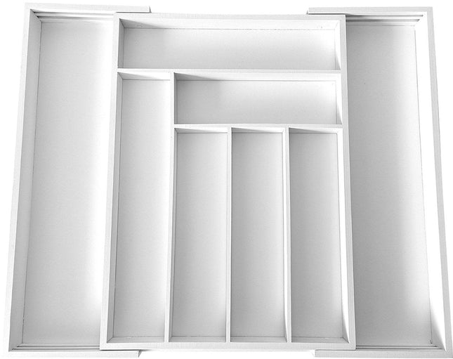 Kinghoff KH1748 Bambus-Schubladen-Organizer – ausziehbar (31,5-52 cm), 8 Fächer, Weiß – Besteckschubladen-Organizer – Besteck-Organizer