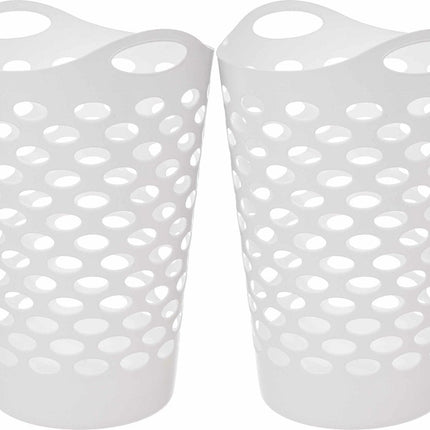 5Five Flexibele wasmand/opbergmand - 2x - rond - wit - 75 liter - D41 x H66 cm