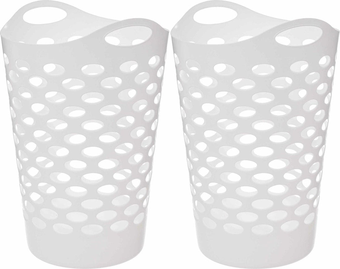5Five Panier à Linge/Rangement Flexible - 2x - Rond - Blanc - 75 Litres - D41 x H66 cm