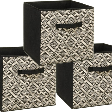 Set aus 3x Aufbewahrungskörben/Schrankkörben 29 Liter schwarz/creme Polyester 31 x 31 x 31 cm - Aufbewahrungsboxen - Regalkörbe