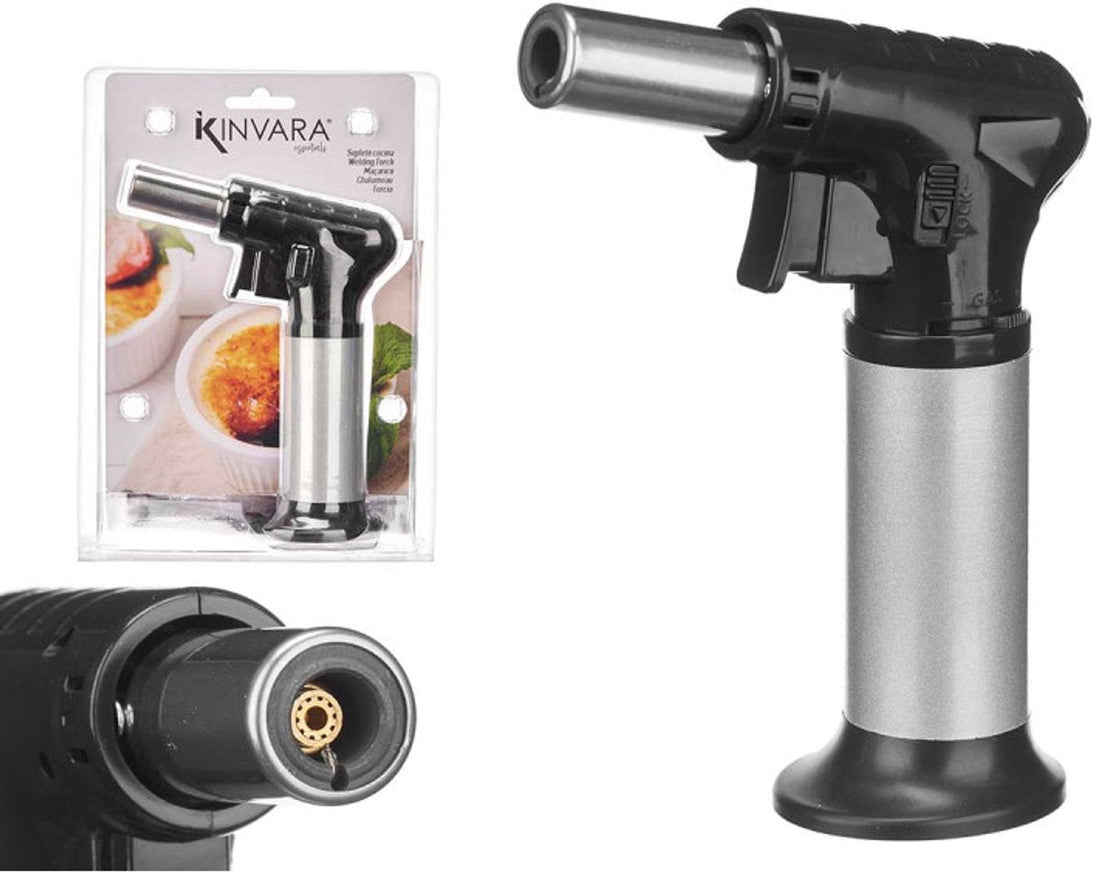 Kinvara Grand Chalumeau de Cuisine - Noir/Argent - 15cm - Chalumeau Crème Brûlée XL