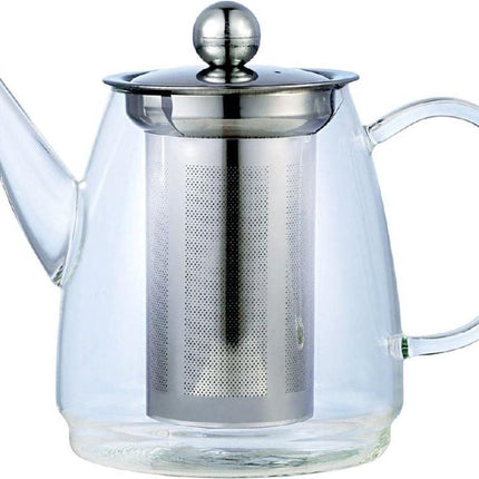 KINGHOFF 4843 - Elegante Teekanne aus Glas mit Edelstahlfilter - 900 ML - hochwertiges Borosilikatglas - spülmaschinenfest
