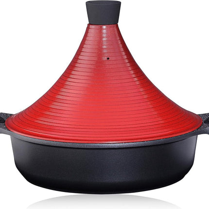 Marokkanische Tajine | Induktion | Selbstbefeuchtender Deckel 28 cm Metall | Super Antihaftbeschichtung Traditionelle Zarte Slow Cook Tajine Schmorpfanne