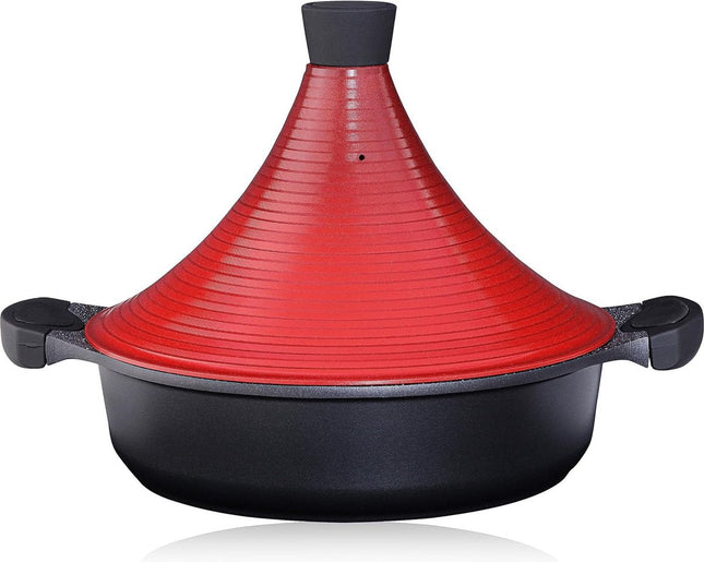 Marokkanische Tajine | Induktion | Selbstbefeuchtender Deckel 28 cm Metall | Super Antihaftbeschichtung Traditionelle Zarte Slow Cook Tajine Schmorpfanne
