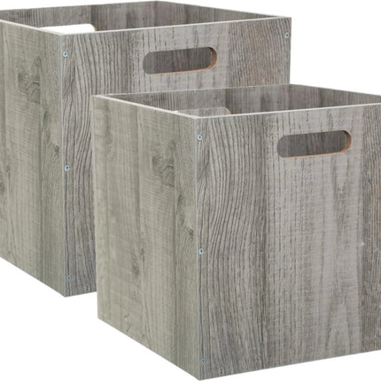 5Five Opbergmand/kastmandje - Set van 2x stuks - Grijs wash - 31 x 31 x 31 cm - 29 liter - Vakkenkast manden - Hout - Opvouwbaar - Kisten