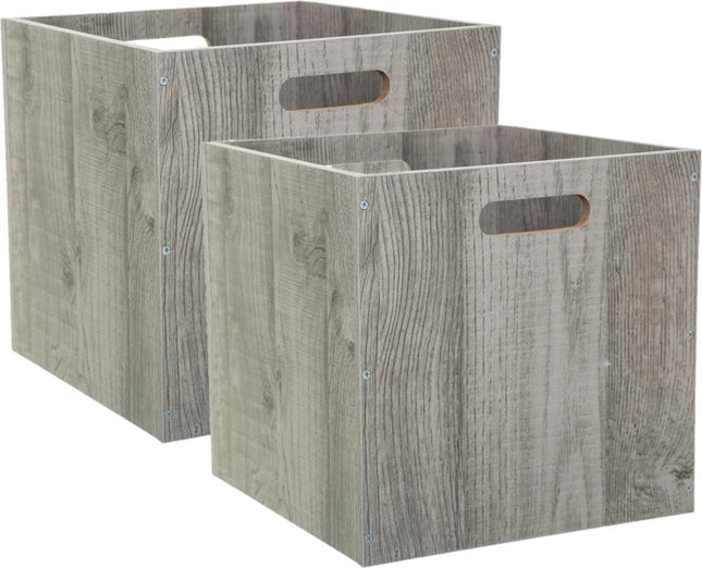 5Five Aufbewahrungskorb/Schrankkorb – 2er-Set – Grey Wash – 31 x 31 x 31 cm – 29 Liter – Regalkörbe – Holz – Faltbar – Kisten