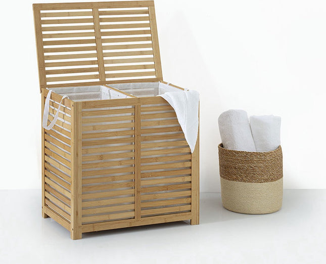 5Five Sicela Doppelte Wäschetonne 100L - Bambus - 58 x 40 x 60 CM
