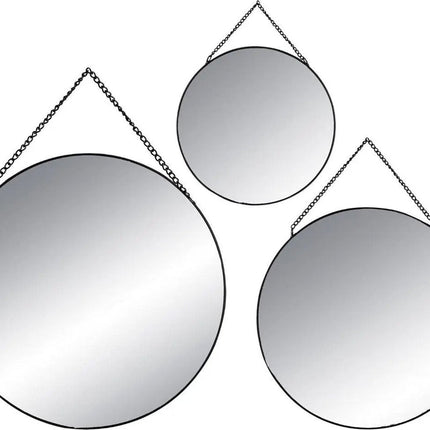 Set aus 3 runden goldenen Spiegeln – Metall – Schwarz