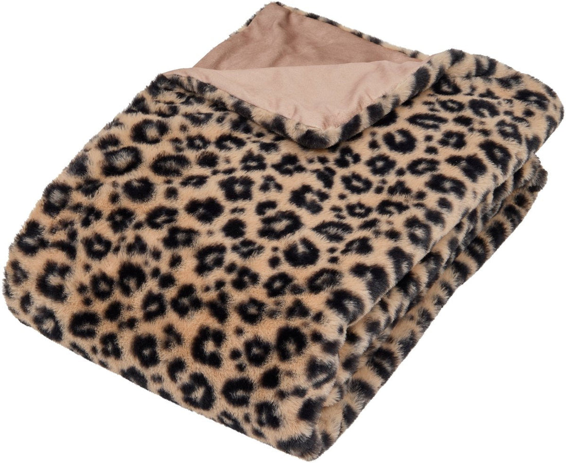 Atmosphera fleece plaid met luipaardprint – superzacht, 120 x 160 cm