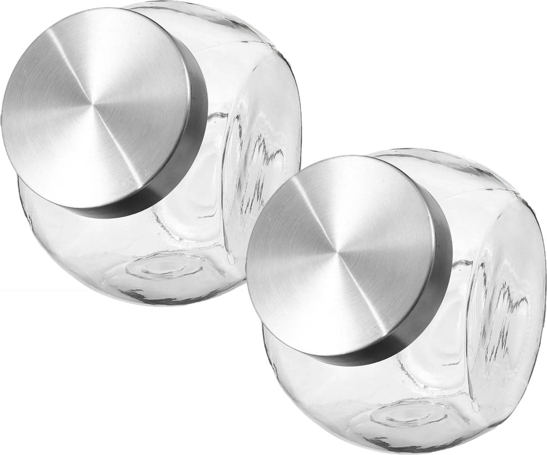 5Five Bocal de conservation avec couvercle en inox - 2x - 1,5L - verre - bonbonnière - conservation alimentaire - fermeture hermétique