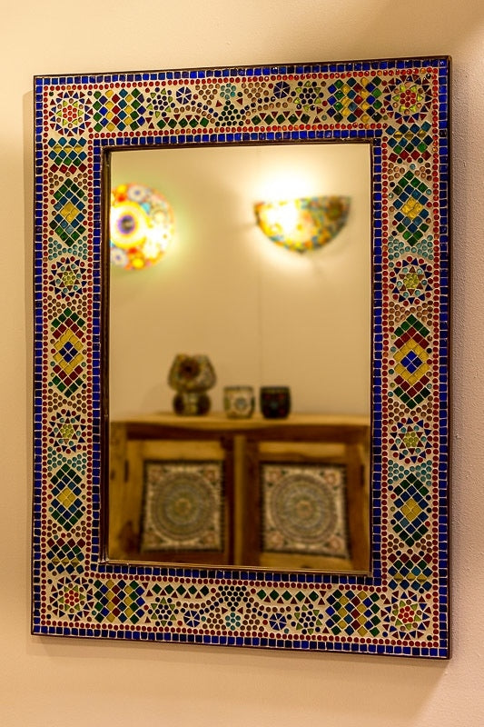 Large multi-colour mirror with mosaic frame 80 x 60 cm