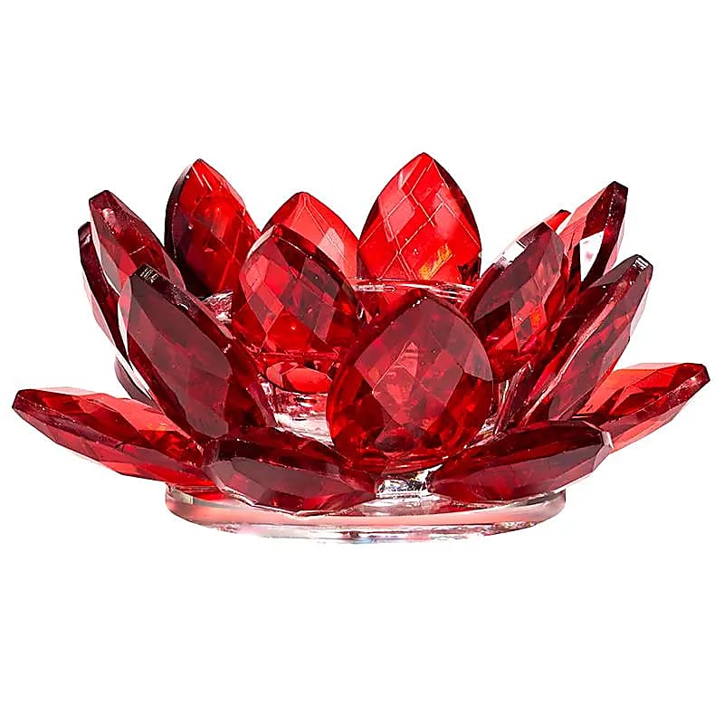 Bougeoir lotus en cristal rouge