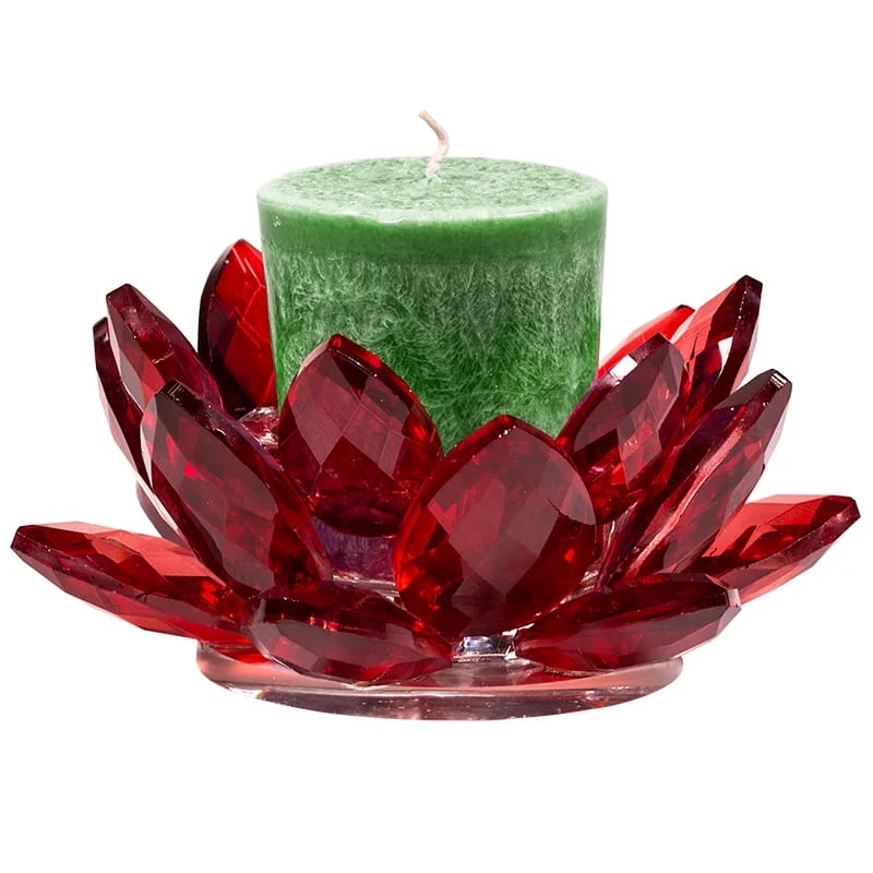 Bougeoir lotus en cristal rouge