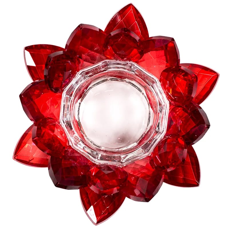Bougeoir lotus en cristal rouge