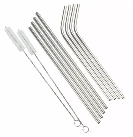 Kinghoff Stainless Steel Drinking Straw Set - 8-Piece - Eco-friendly - With Cleaning Brush and Storage Bag - Model KH1357