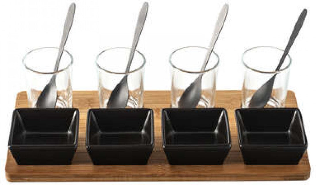13-teiliges Aperitif-Set – Glas – Bambus – Porzellan – Löffel