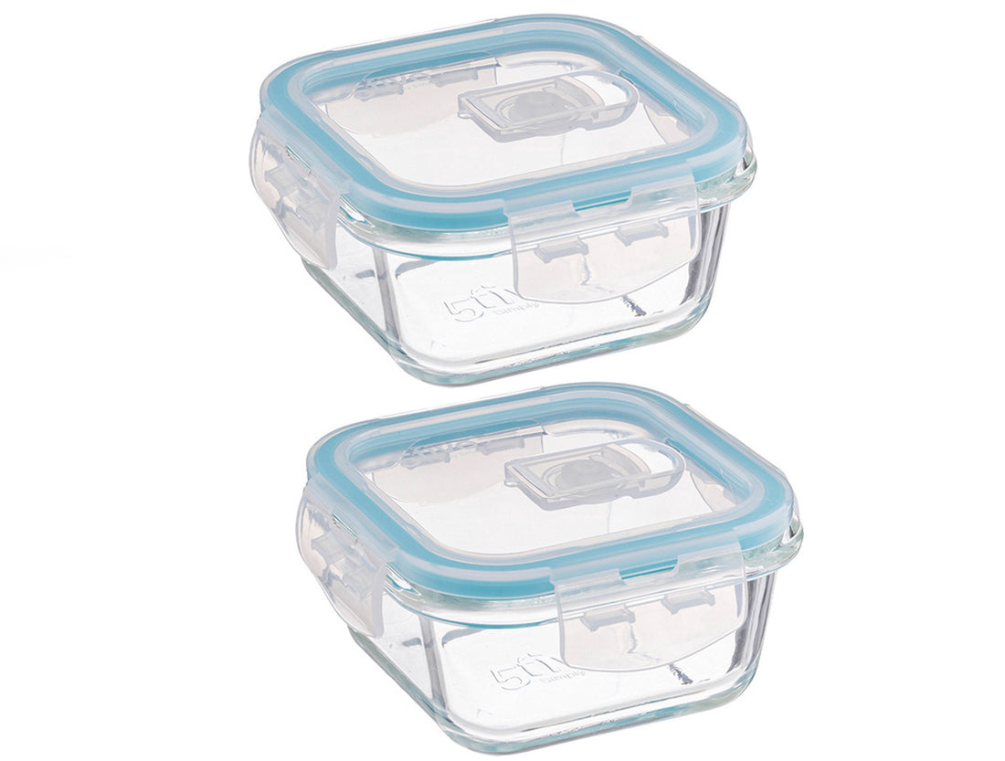 5Five Glass Lunch Boxes – Set of 2 – 330 ml – 12 x 12 x 6.5 cm