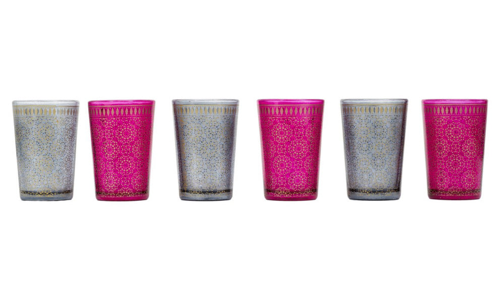 Set of 6 patterned Moroccan tea glasses