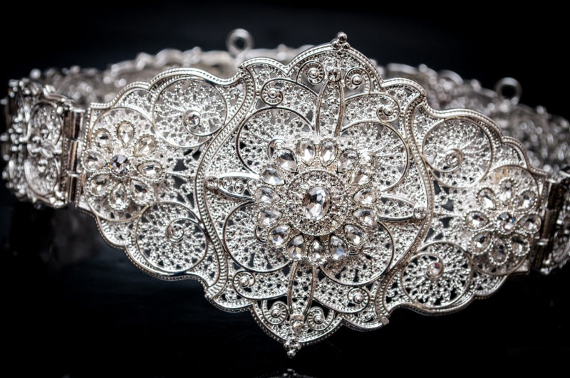 Silver belt with crystals medium