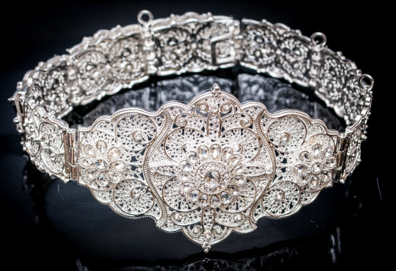 Silver belt with crystals medium