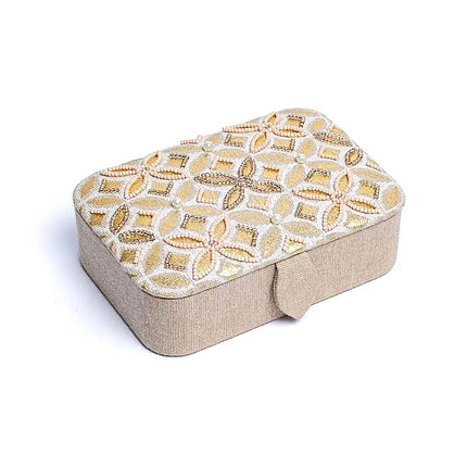 Sieraden / tarotdoos chambray katoen beige/goud met Bloem des Levens