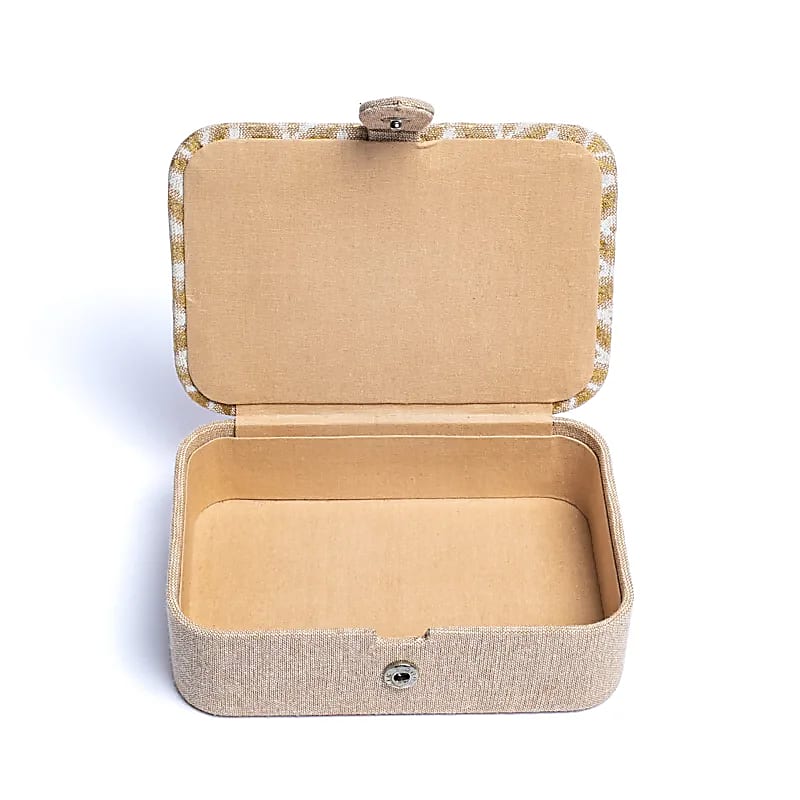 Bijoux / boîte à tarot en coton chambray beige / doré avec Fleur de Vie