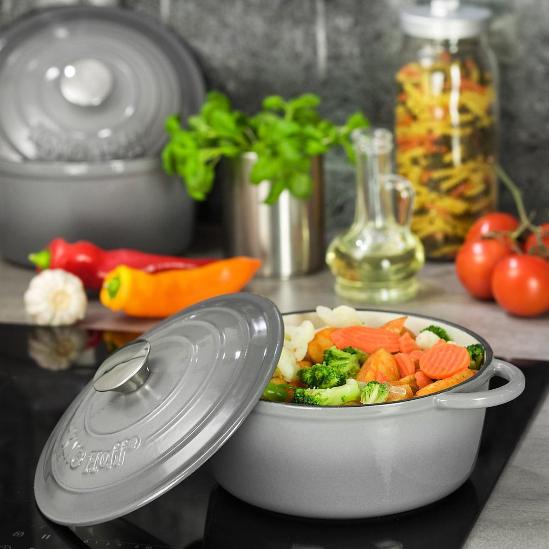 Cocotte en fonte Kinghoff - Ø 21 cm - 2,4 L - gris - émaillée