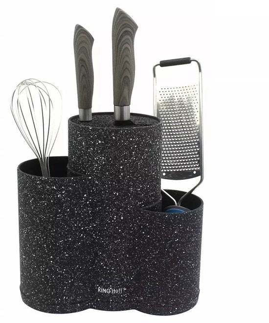 Kinghoff KH1561 - 3-in-1 Messerblock in Marmoroptik - platzsparendes und stabiles Aufbewahrungssystem für Messer bis 20 cm - mit waschbarem Innenleben