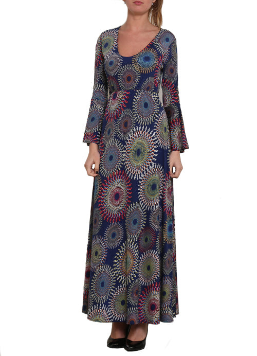 Long-sleeve blue maxi dress